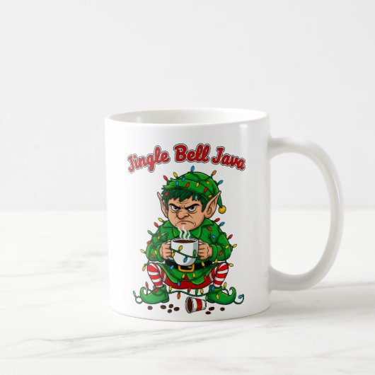 Jingle Bell Java Funny Elf Coffee Design コーヒーマグカップ (右)