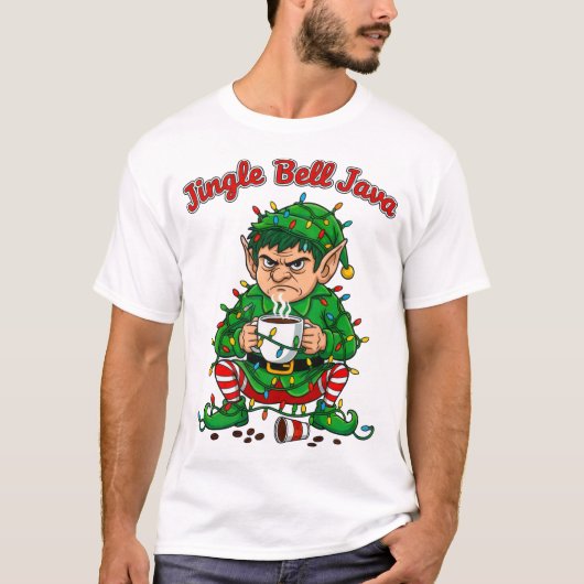 Jingle Bell Java Funny Elf Coffee Design Tシャツ (正面)
