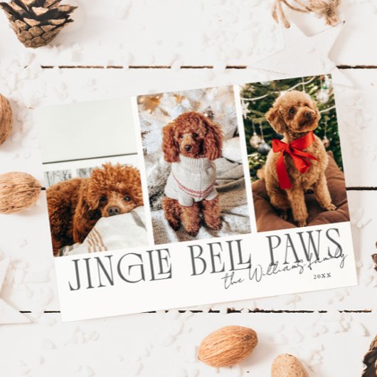 Jingle Bell Paws Christmas White Dog Photo  シーズンカード