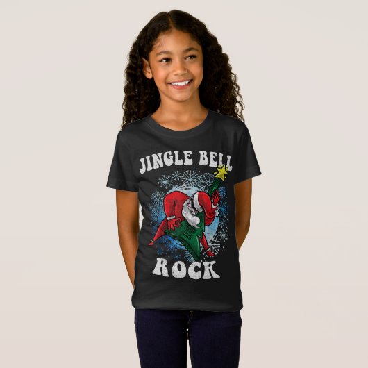 Jingle Bell Rock Santaのギタ遊ークリスマスフー Tシャツ (正面フル)