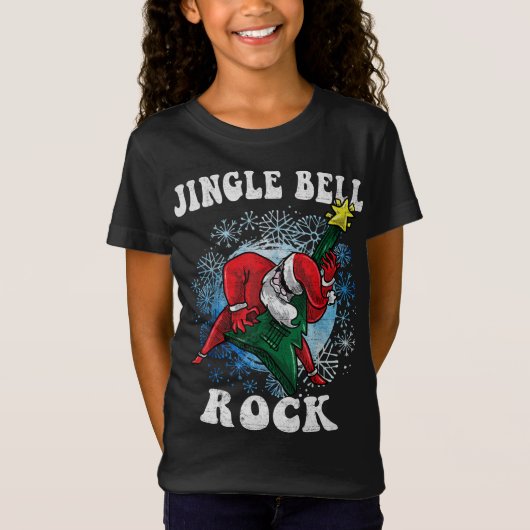 Jingle Bell Rock Santaのギタ遊ークリスマスフー Tシャツ (正面)