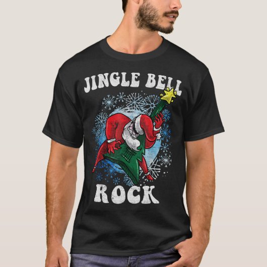 Jingle Bell Rock Santa Playing Guitar Christmas Fu Tシャツ (正面)