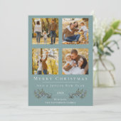 Jingle Bells写真コラージクリスマス | ティール シーズンカード (スタンド正面)