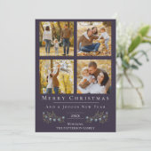 Jingle Bells写真コラージクリスマス | パープル シーズンカード (スタンド正面)