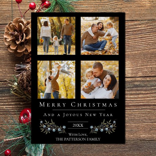 Jingle Bells写真コラージクリスマス | ブラック シーズンカード