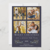 Jingle Bells写真コラージクリスマス | ブルー シーズンカード (正面)