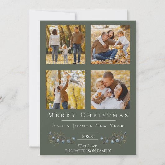 Jingle Bells写真コラージクリスマス | Green シーズンカード (正面)