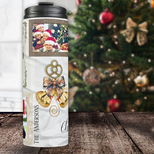 Jingle Bells 5 Photo Collage金ゴールド白Eclectic タンブラー