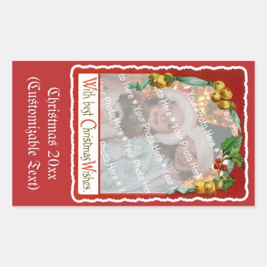 Jingle Bells Christmas Wishes Add-A-Photo Frame Re 長方形シール (正面)