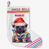 JINGLE BELLS PUG名前のクリスマスストッキング。 スモールクリスマスストッキング (正面)