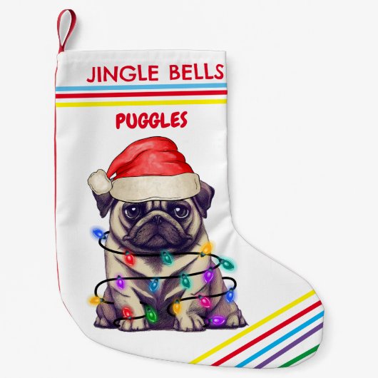 JINGLE BELLS PUG名前のクリスマスストッキング。 スモールクリスマスストッキング (正面)