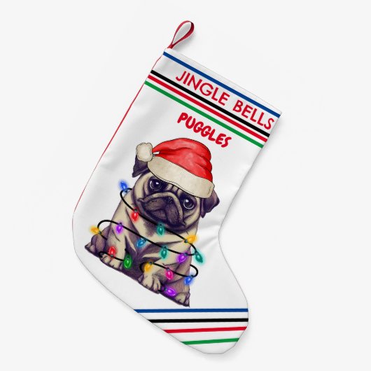 JINGLE BELLS PUG名前のクリスマスストッキング。 スモールクリスマスストッキング (正面 (吊り時))