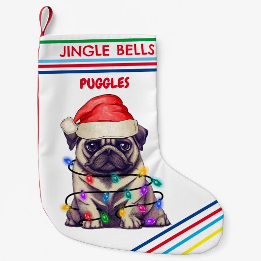 JINGLE BELLS PUG名前のクリスマスストッキング。 スモールクリスマスストッキング (正面)