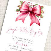 Jingle Bells Tiny Toes Pink Bow Xmas Baby Shower 招待状