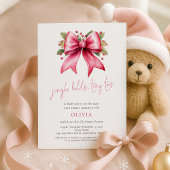 Jingle Bells Tiny Toes Pink Bow Xmas Baby Shower 招待状