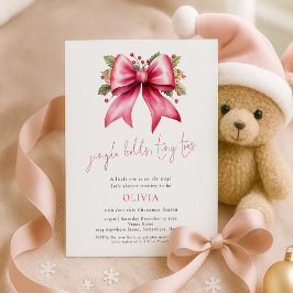 Jingle Bells Tiny Toes Pink Bow Xmas Baby Shower 招待状