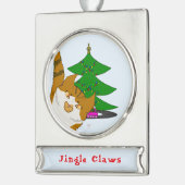 Jingle Claws Cat & Tree Holiday Ornament シルバープレートバナーオーナメント (左)