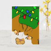 Jingle Claws Christmas Card Fun Cat Design カード (黄色い花)