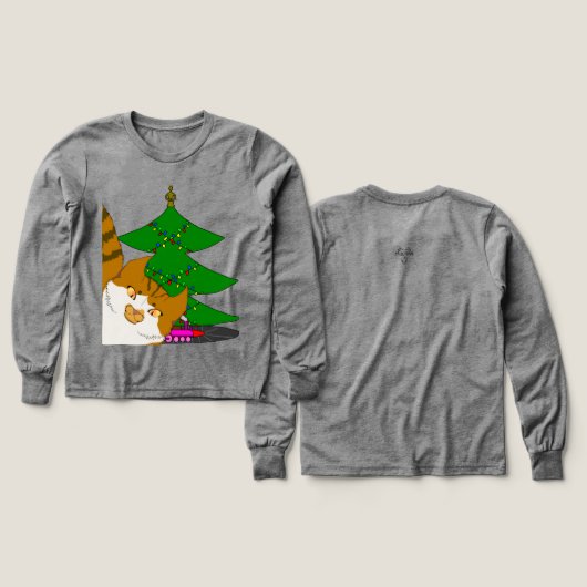 Jingle Claws & Christmas Tree Kids Long Sleeve T (デザイン 正面＆背面)