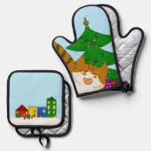 Jingle Claws Fun Holiday Kitchen Set Potholders 鍋つかみ&鍋敷きセット (正面/裏面)