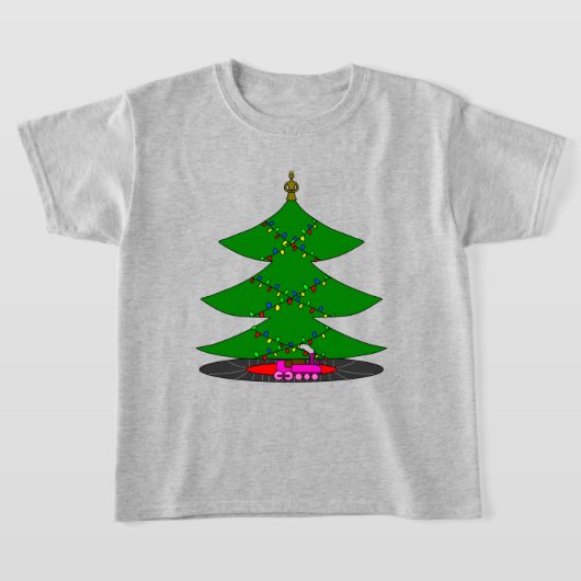 Jingle Claws Whimsical Christmas Tree & Train  Tシャツ (レイダウン)
