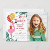 Jingle Flamingo熱帯クリスマス誕生日写真 招待状 (正面)