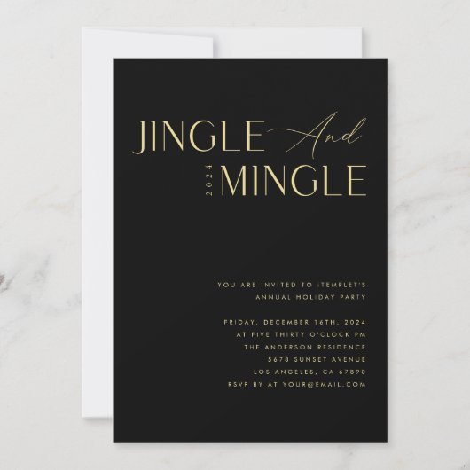 Jingle & Mingle社企業ののクリスマスパーティー 招待状 (正面)