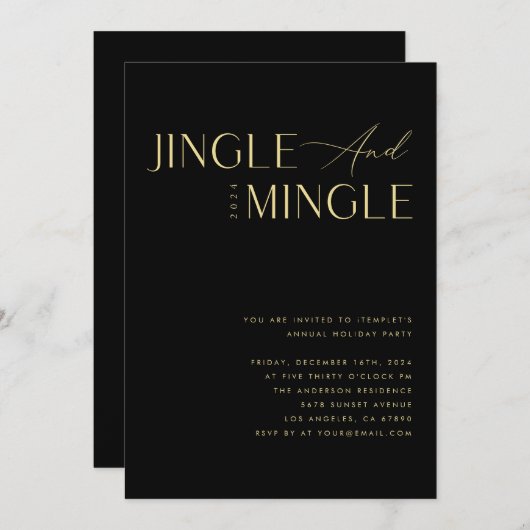 Jingle & Mingle社企業ののクリスマスパーティー 招待状 (正面/裏面)