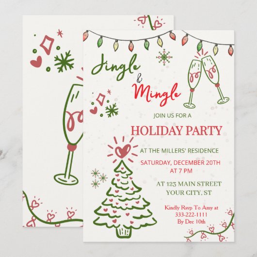 Jingle & Mingle Christmas  Holiday Party  招待状 (正面/裏面)