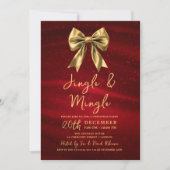 Jingle Mingle Christmas Party Gold Bow Silver Red 招待状 (正面)