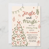 Jingle & Mingle Hand Drawn Christmas Holiday Party 招待状 (正面)