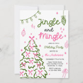 Jingle & Mingle Hand Drawn Christmas Holiday Party 招待状 (正面)