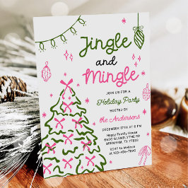 Jingle & Mingle Hand Drawn Christmas Holiday Party 招待状