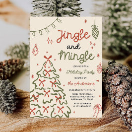 Jingle & Mingle Hand Drawn Christmas Holiday Party 招待状