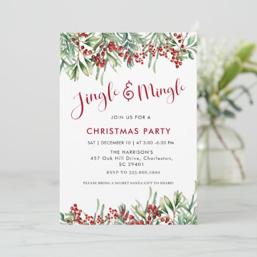 Jingle & Mingle Holiday Greenery Christmas Party 招待状 (スタンド正面)