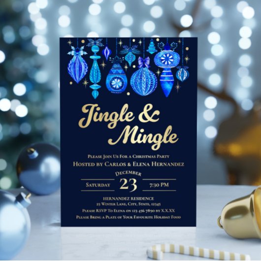 Jingle & Mingle Navyクリスマスバウブルウォーター色 箔招待状