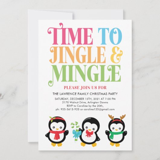 Jingle & Mingle Penguin Fun Christmas Party  招待状 (正面)