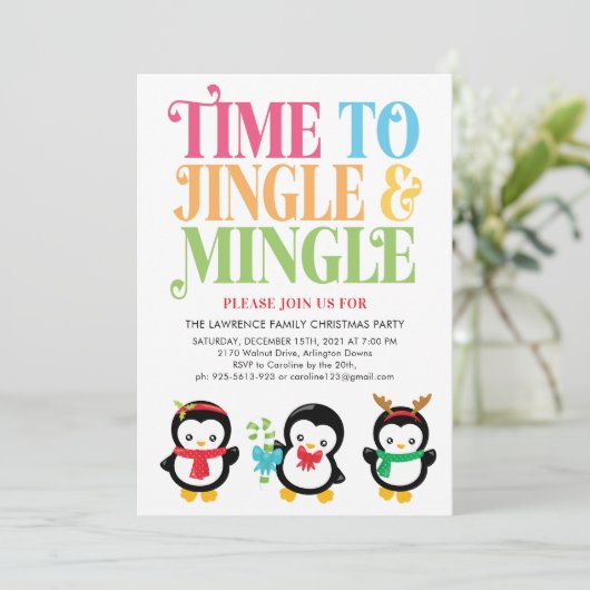 Jingle & Mingle Penguin Fun Christmas Party  招待状 (スタンド正面)