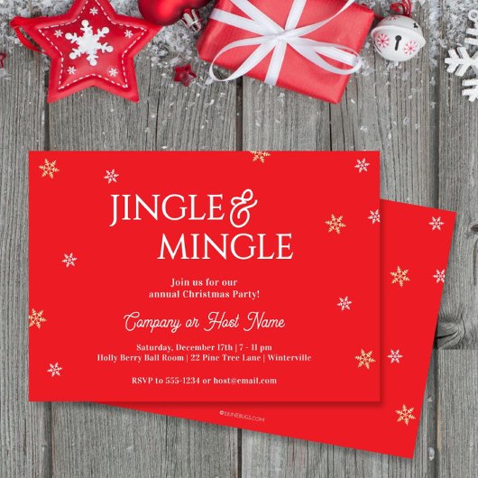 Jingle & Mingle Snowflakes Red Christmas Party 招待状