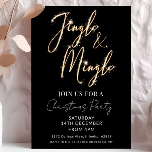 Jingle & Mingle Sparkle Script Black Christmas  招待状