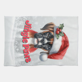 Jingle Paws and Boxer Dog Joy キッチンタオル