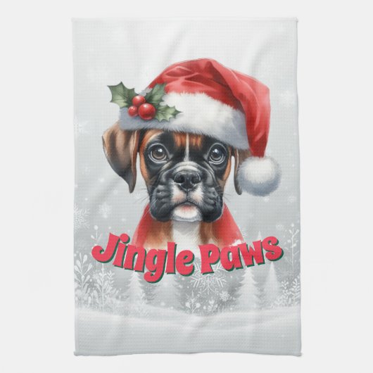 Jingle Paws and Boxer Dog Joy キッチンタオル (縦)