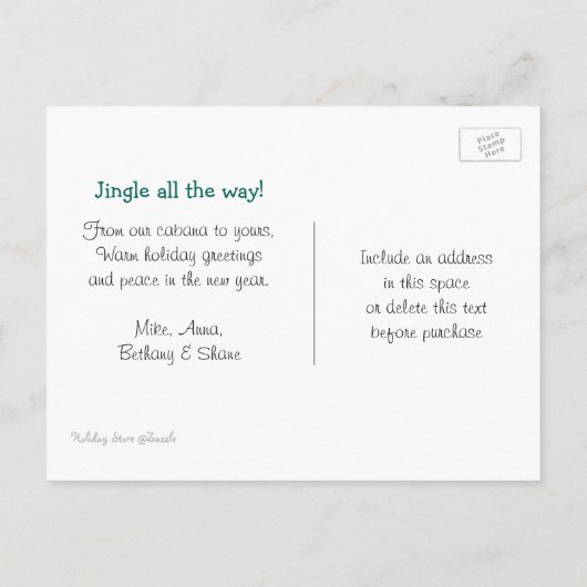 Jingle Shells熱帯クリスマスソングのメッセージ ポストカード (裏面)