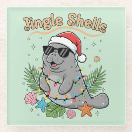 Jingle Shells Tropical Santa Manatee Christmas ガラスコースター