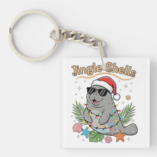 Jingle Shells Tropical Santa Manatee Christmas キーホルダー (正面)