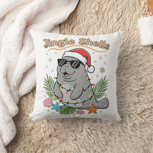 Jingle Shells Tropical Santa Manatee Christmas クッション (ブランケット)