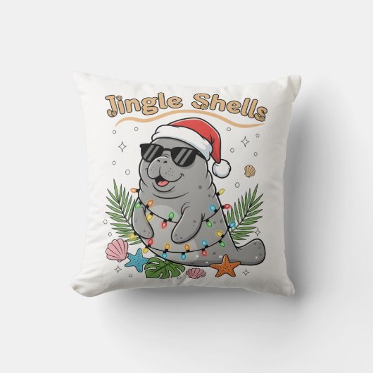 Jingle Shells Tropical Santa Manatee Christmas クッション (正面)