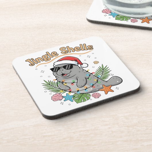 Jingle Shells Tropical Santa Manatee Christmas コースター (左側)