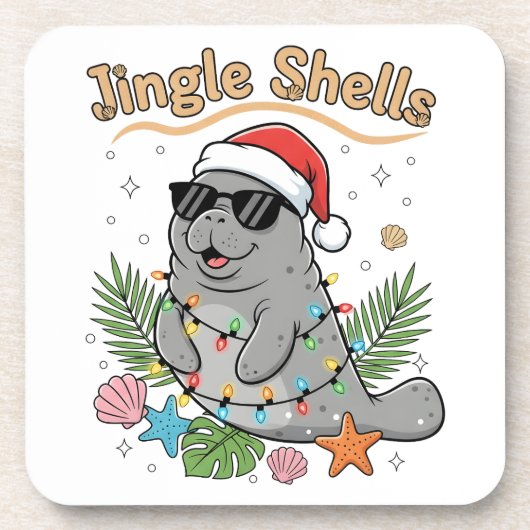 Jingle Shells Tropical Santa Manatee Christmas コースター (正面)