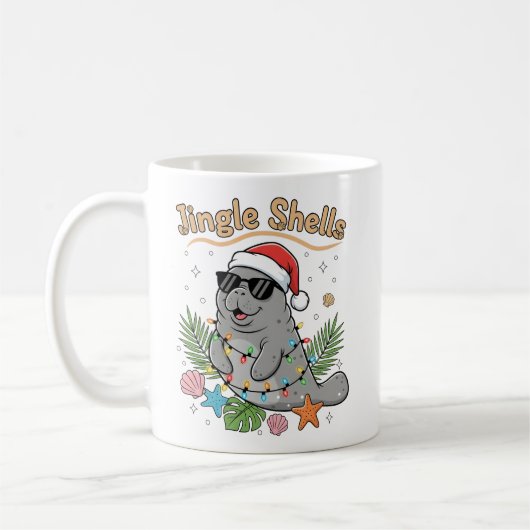 Jingle Shells Tropical Santa Manatee Christmas コーヒーマグカップ (左)